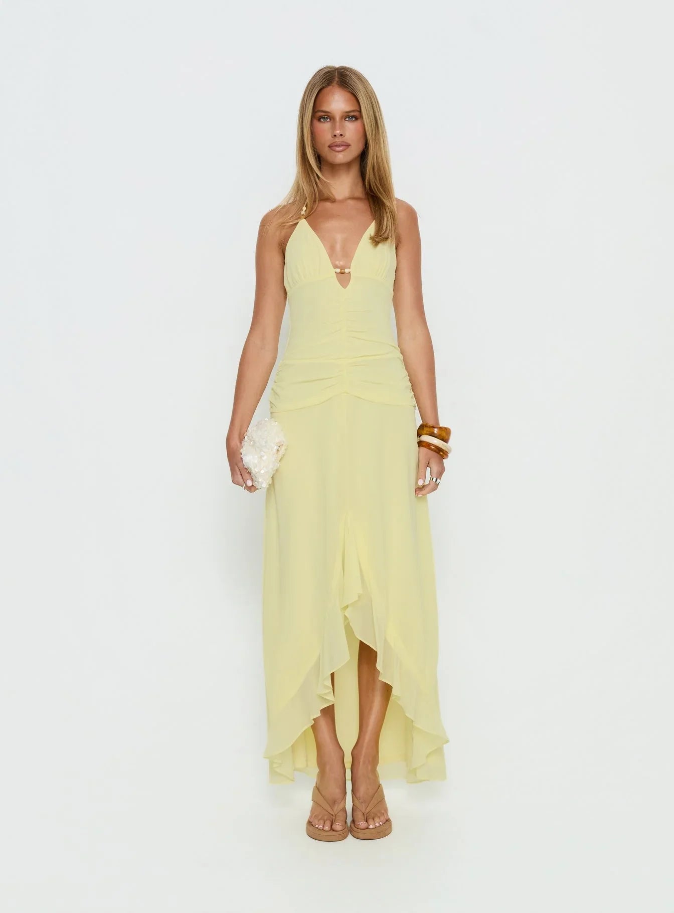 Roxine Asymmetrical Halter Maxi Dress Yellow