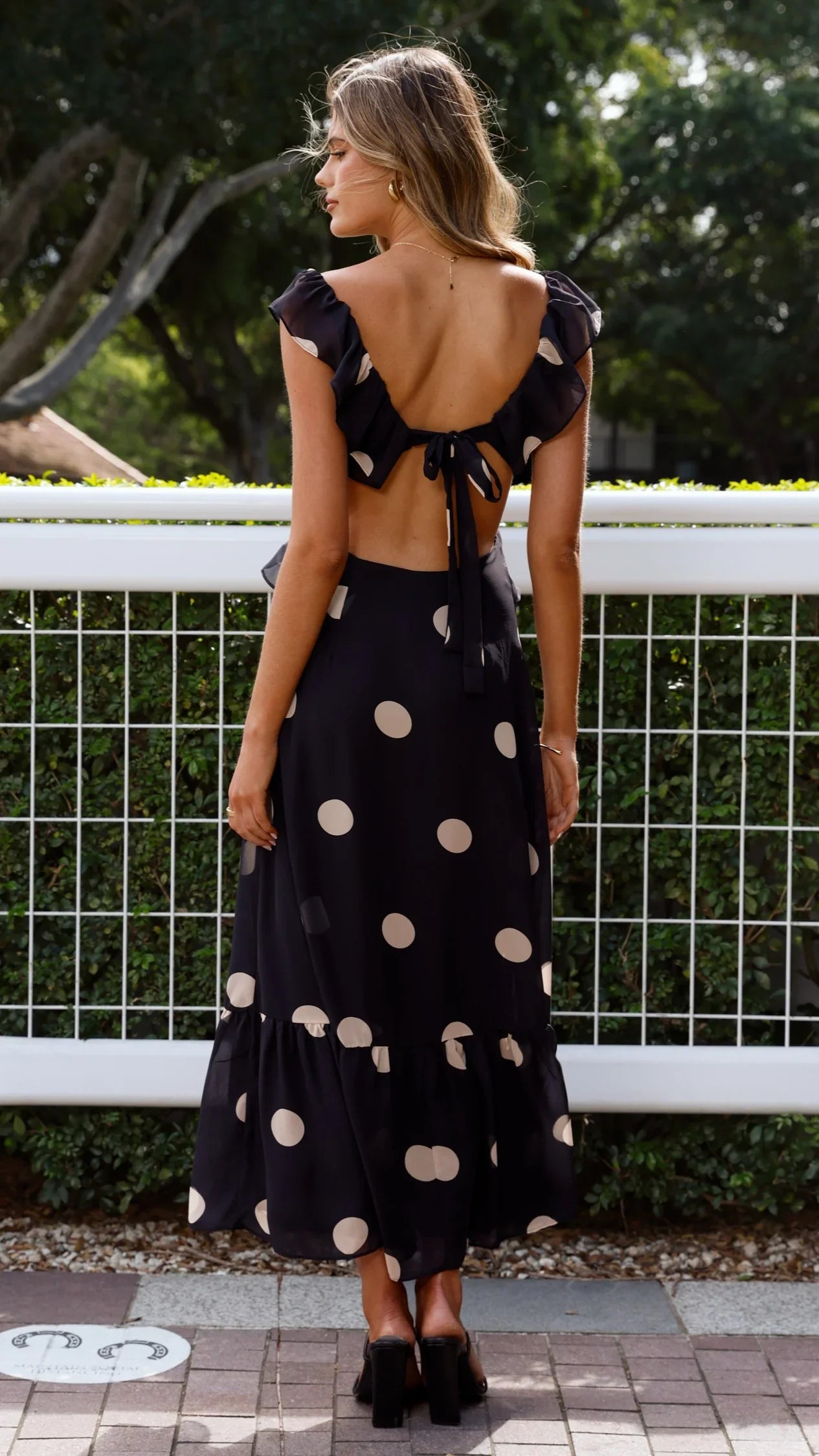 Taylee Midi Dress - Black/Cream Polka