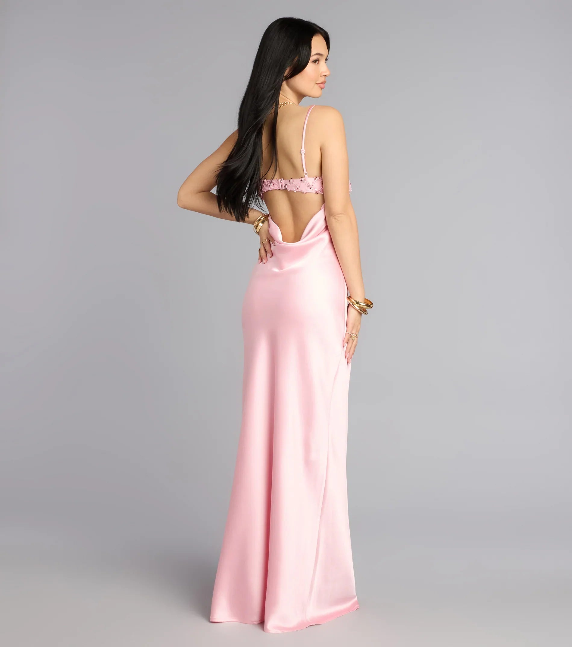 Ruby Satin Low Back Column Formal Dress